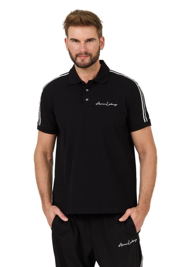 Armani Exchange - ARMANI EXCHANGE Czarne polo. Typ kołnierza: polo. Kolor: czarny
