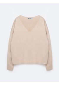 Big-Star - Sweter damski z wiskozy beżowy Faustii 801. Okazja: na co dzień. Kolor: beżowy. Materiał: wiskoza. Styl: klasyczny, casual