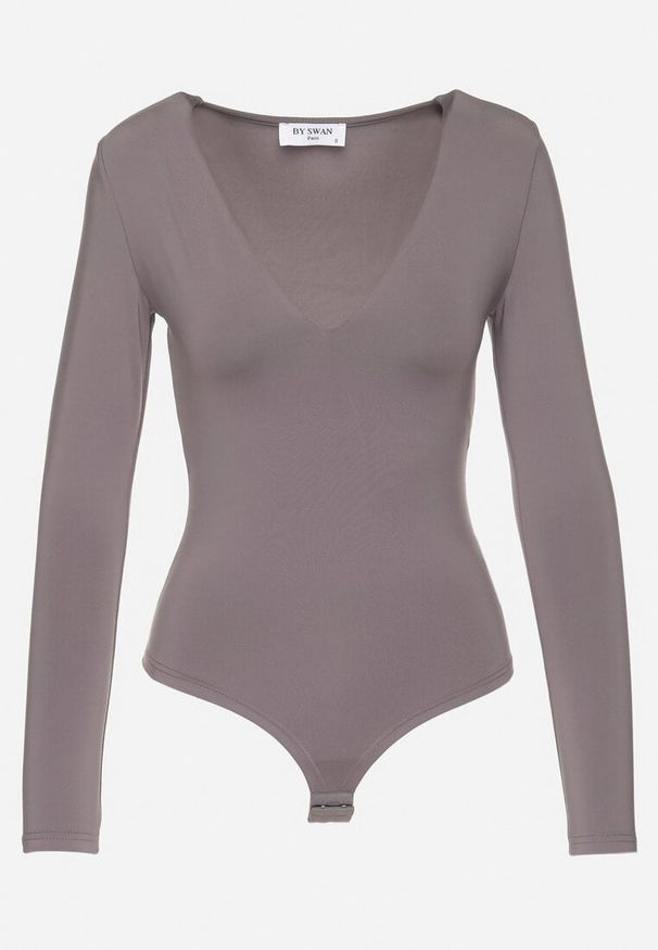 Born2be - Ciemnoszare Body z Okrągłym Dekoltem i Długim Rękawem Zailea. Okazja: na co dzień, do pracy. Kolor: szary. Materiał: jeans, materiał. Długość rękawa: długi rękaw. Długość: długie. Styl: klasyczny, casual