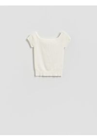 Reserved - Dzianinowa bluzka - kremowy. Kolor: kremowy. Materiał: dzianina