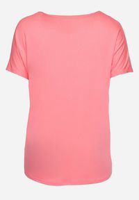 Born2be - Różowy T-shirt Ozdobiony Cyrkoniami i Nadrukiem Wallilena. Okazja: na co dzień. Kolor: różowy. Wzór: nadruk, aplikacja. Styl: casual #3