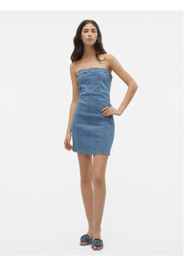 Vero Moda Sukienka jeansowa Zoie 10310272 Niebieski Slim Fit. Kolor: niebieski. Materiał: bawełna