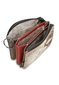 Beżowa Stylowa Portmonetka Damska Anekke. Kolor: beżowy. Wzór: aplikacja, haft #6