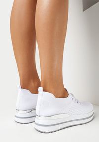 Born2be - Białe Buty Sportowe Afomia. Nosek buta: okrągły. Kolor: biały. Materiał: materiał, dzianina. Szerokość cholewki: normalna #3