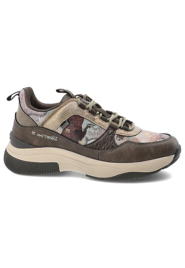 Brązowe Sneakersy Anekke Wygodne Obuwie Damskie. Okazja: na co dzień. Kolor: brązowy. Materiał: materiał. Szerokość cholewki: normalna. Wzór: nadruk, napisy. Styl: sportowy, casual, elegancki