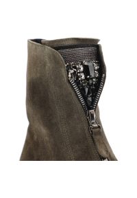 Zielone Botki Armodo Damskie Modne Obuwie. Zapięcie: zamek. Kolor: zielony. Materiał: nubuk. Styl: elegancki #7