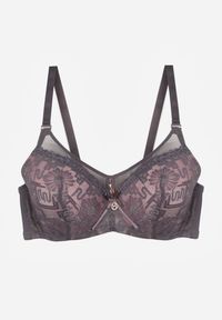Renee - Szaro-Różowy Koronkowy Biustonosz Ozdobiony Przezroczystą Wstawką Acalinai. Kolor: szary. Materiał: koronka. Rodzaj stanika: przezroczysty. Wzór: aplikacja #7