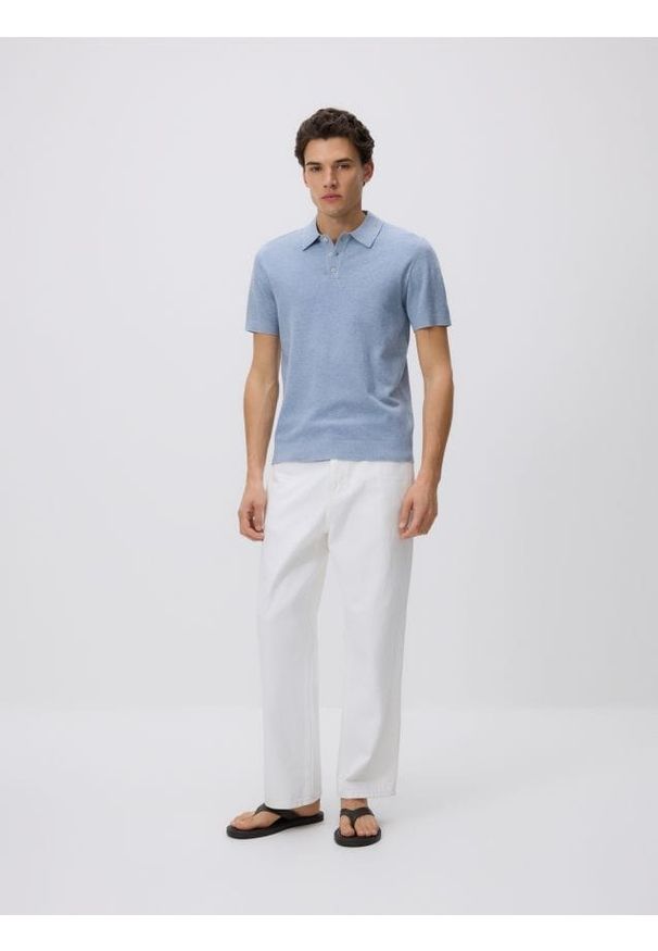Reserved - Sweter polo z bawełną - jasnoniebieski. Typ kołnierza: polo. Kolor: niebieski. Materiał: bawełna