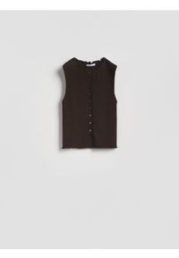 Reserved - Dzianinowy top z wiskozą - brązowy. Kolor: brązowy. Materiał: dzianina, wiskoza #1