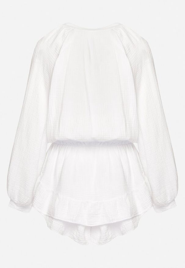 Born2be - Biały Bawełniany Kombinezon z Elastyczną Gumką w Talii i Spódnico-Spodenkami Gleasea. Okazja: na co dzień. Kolor: biały. Materiał: bawełna. Styl: casual, elegancki