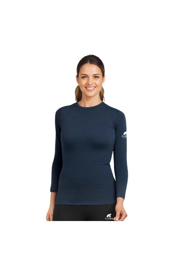 FJORK MERINO - Koszulka z długim rękawem damska 100% wełny merynosów - Bjork 210. Kolor: niebieski. Materiał: wełna. Długość rękawa: długi rękaw. Długość: długie