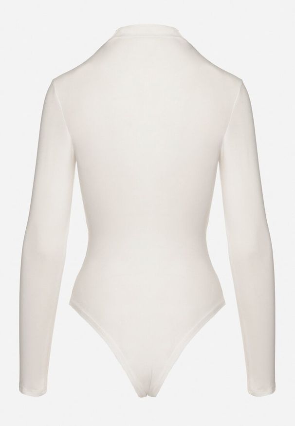 Born2be - Białe Body z Transparentną Wstawką i Długim Rękawem Gaatha. Kolor: biały. Materiał: materiał. Długość rękawa: długi rękaw. Długość: długie