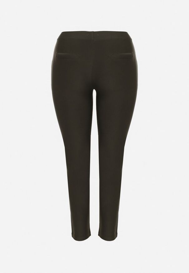 Born2be - Ciemnozielone Spodnie Ozdobione Imitacją Kieszeni Faliona. Okazja: na co dzień. Kolor: zielony. Wzór: aplikacja. Styl: casual, elegancki