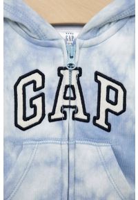 GAP bluza dziecięca z kapturem z aplikacją. Typ kołnierza: kaptur. Kolor: niebieski. Materiał: dzianina, poliester. Wzór: aplikacja