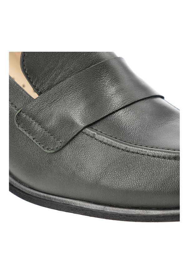 Szare Półbuty Armodo Damskie Eleganckie Buty. Okazja: na spotkanie biznesowe. Zapięcie: bez zapięcia. Kolor: szary. Materiał: skóra. Szerokość cholewki: normalna. Obcas: na obcasie. Styl: elegancki. Wysokość obcasa: średni