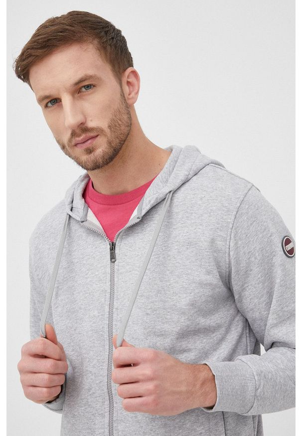 Colmar bluza męska kolor szary z kapturem gładka. Okazja: na co dzień. Typ kołnierza: kaptur. Kolor: szary. Materiał: dzianina. Wzór: gładki. Styl: casual