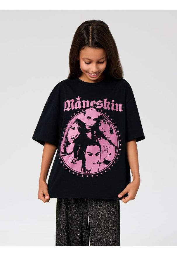 Sinsay - Bawełniana koszulka z nadrukiem Måneskin - czarny. Kolor: czarny. Materiał: bawełna. Wzór: nadruk
