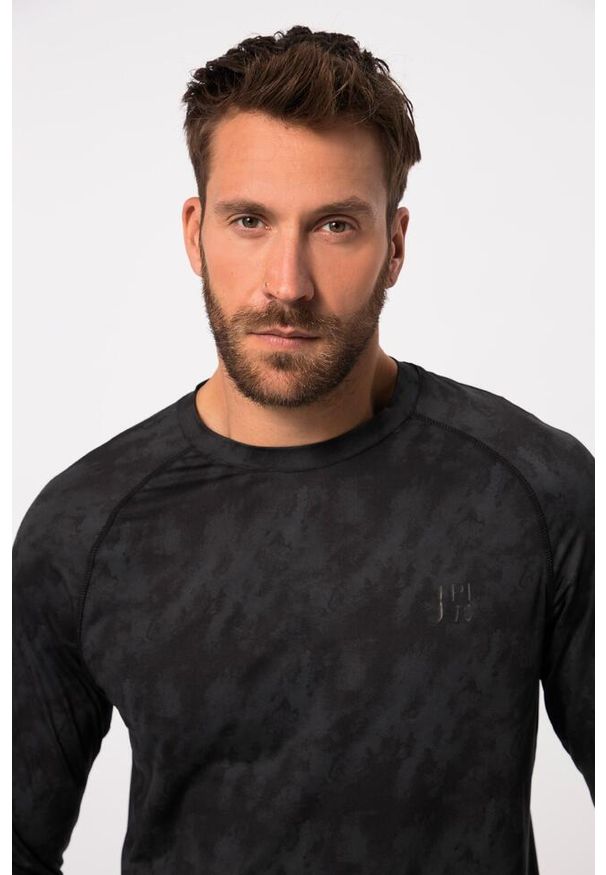 JAY-PI - Męska Koszulka z długim rękawem FLEXNAMIC® fitness okrągły dekolt. Kolekcja: plus size. Kolor: czarny. Materiał: elastan, poliester, materiał. Długość rękawa: długi rękaw. Długość: długie. Wzór: nadruk. Sport: fitness