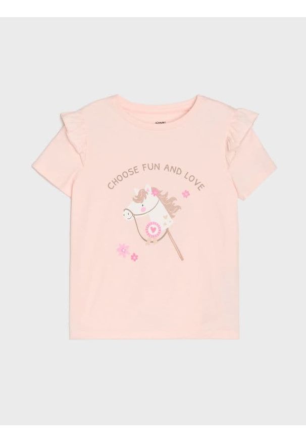 Sinsay - Koszulka z ozdobnymi falbanami - różowy. Kolor: różowy