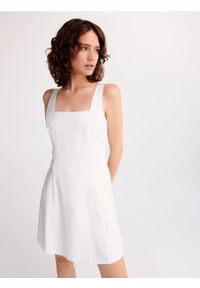 Reserved - Sukienka mini z wiskozy - złamana biel. Materiał: wiskoza. Wzór: gładki. Styl: klasyczny. Długość: mini #1