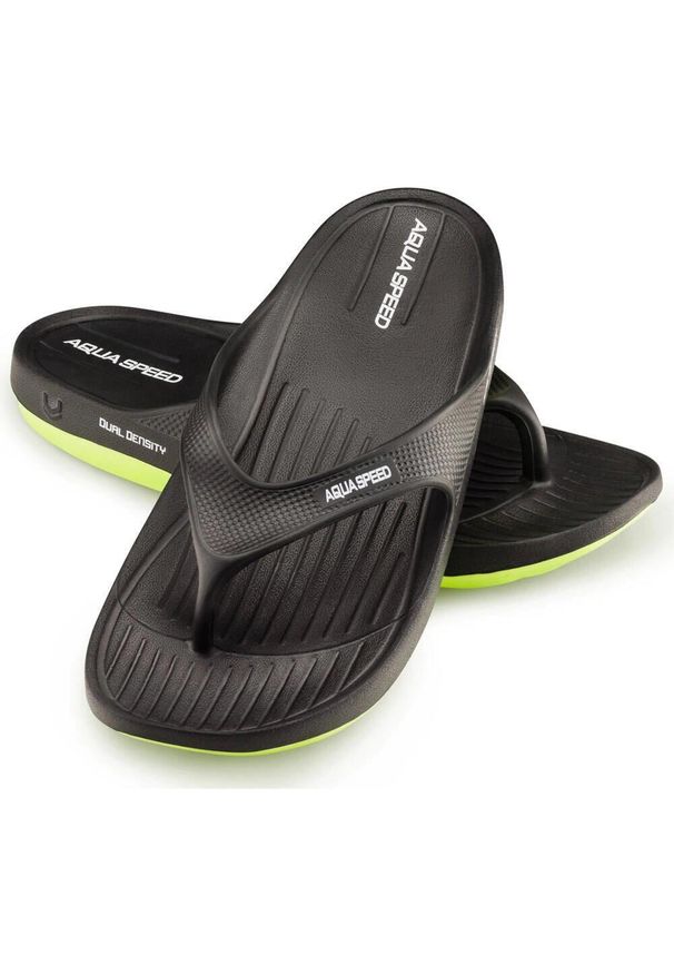 Klapki basenowe japonki Aqua Speed Alcano. Kolor: czarny, zielony, wielokolorowy, żółty. Styl: sportowy. Sport: pływanie