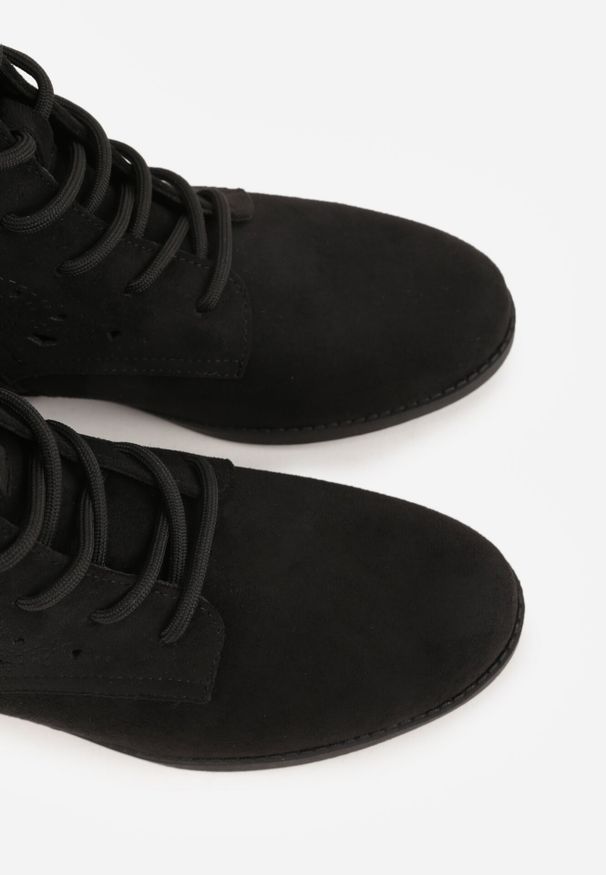 Born2be - Czarne Sznurowane Botki z Ażurową Cholewką Zeliana. Okazja: na co dzień, na randkę. Zapięcie: sznurówki. Kolor: czarny. Materiał: zamsz, jeans. Szerokość cholewki: normalna. Wzór: ażurowy. Styl: casual, klasyczny