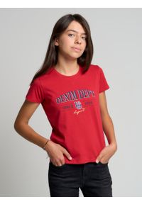 Big-Star - Koszulka dziewczęca z bawełny organicznej z nadrukiem czerwona Lulu 603. Okazja: na uczelnię. Kolor: czerwony. Materiał: bawełna. Wzór: nadruk. Styl: sportowy, klasyczny #5