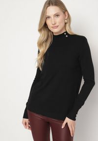 Born2be - Czarny Dopasowany Golf z Aplikacjami przy Dekolcie i Rękawach Unella. Typ kołnierza: golf. Kolor: czarny. Materiał: jeans. Wzór: aplikacja. Styl: elegancki #6