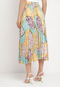 Born2be - Żółto-Niebieska Spódnica Plisowana Midi z Satynowego Materiału Revipa. Okazja: na spacer, na co dzień. Stan: podwyższony. Kolor: żółty. Materiał: materiał, satyna. Styl: casual #6