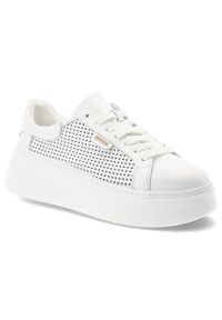 Sneakersy damskie Armodo, cholewka ze skóry naturalnej perforowana konstrukcja zapewniająca przewiewność klasyczne sznurowanie, białe, DS-777. Zapięcie: sznurówki. Kolor: biały. Materiał: skóra. Szerokość cholewki: normalna. Wzór: ażurowy. Styl: klasyczny #5