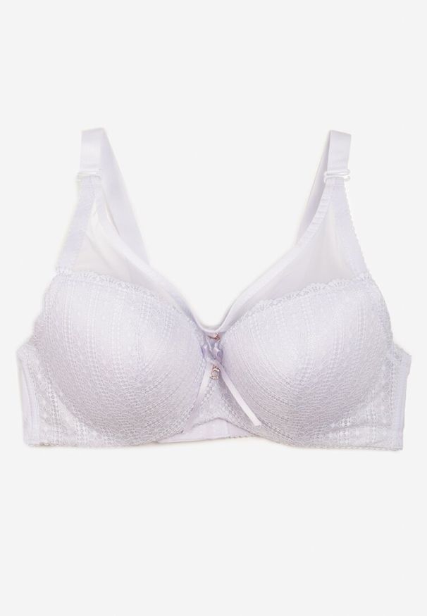 Renee - Biały Biustonosz Full Cup z Koronką i Zawieszką z Cyrkoniami Nomalia. Kolor: biały. Materiał: koronka. Wzór: koronka