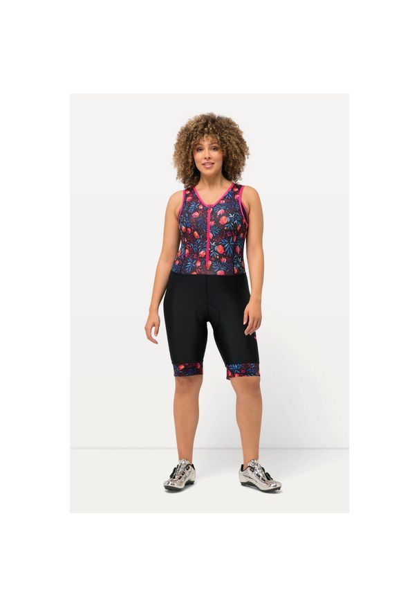ULLA POPKEN - Damskie Spodenki rowerowe wypełnienie na pośladkach szelki szybkoschnące. Kolekcja: plus size. Kolor: czarny. Materiał: elastan, poliamid, materiał. Długość: krótkie