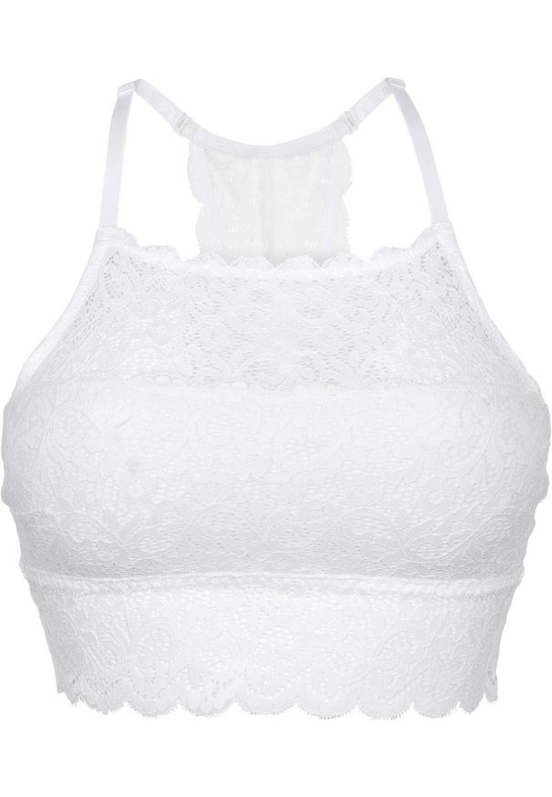 bonprix - Biustonosz bustier z rozciągliwej koronki. Kolor: biały. Materiał: koronka. Wzór: koronka