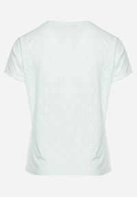 Born2be - Miętowy T-shirt Ażurowy z Ozdobnymi Cyrkoniami Cevola. Okazja: na co dzień. Kolor: miętowy. Wzór: ażurowy. Styl: casual #3