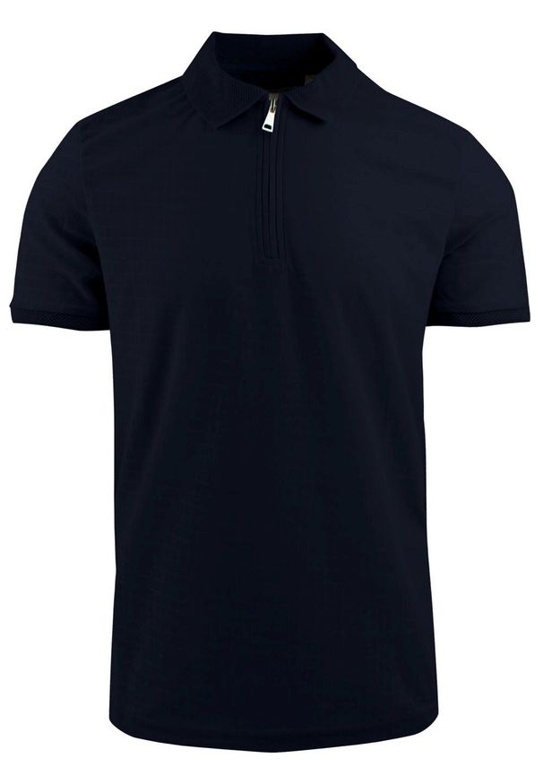 Dzianinowe Polo - Dekolt na Zamek - Brave Soul - Granat. Okazja: na co dzień. Typ kołnierza: polo. Kolor: niebieski. Materiał: poliester. Styl: casual