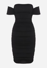 Born2be - Czarna Sukienka o Dopasowanym Kroju z Odkrytymi Ramionami i Drapowaniem Tosoria. Okazja: na co dzień. Kolor: czarny. Typ sukienki: z odkrytymi ramionami. Styl: casual #5