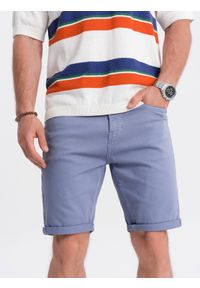 Ombre Clothing - Szorty męskie CHINO - jasnoniebieskie V15 - Rozmiar: S. Okazja: na co dzień. Kolor: niebieski. Materiał: elastan, bawełna. Długość: krótkie. Styl: casual