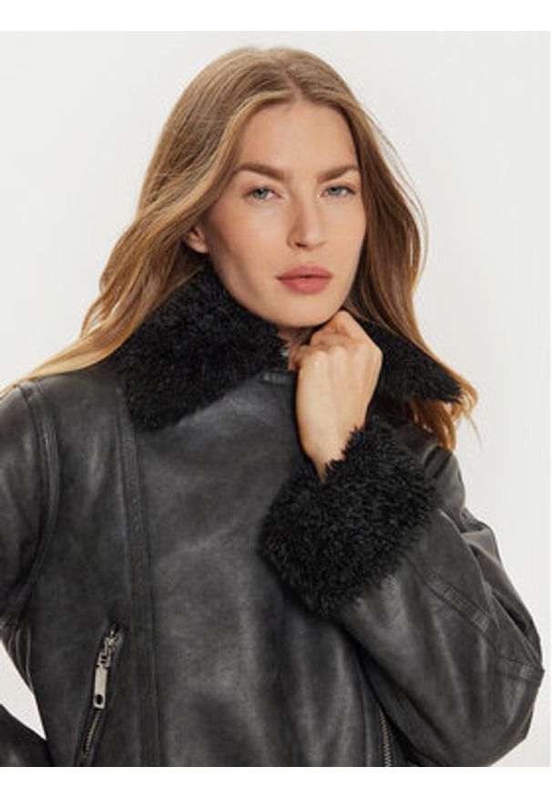 MAX&Co. Kurtka skórzana 2426086074200 Czarny Regular Fit. Kolor: czarny. Materiał: syntetyk