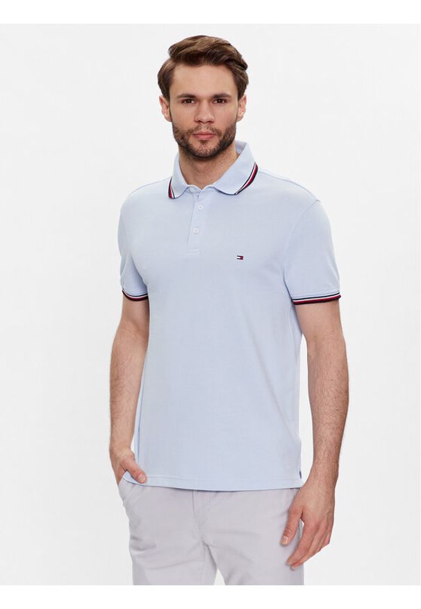 TOMMY HILFIGER - Tommy Hilfiger Polo 1985 MW0MW30750 Błękitny Slim Fit. Typ kołnierza: polo. Kolor: niebieski. Materiał: bawełna