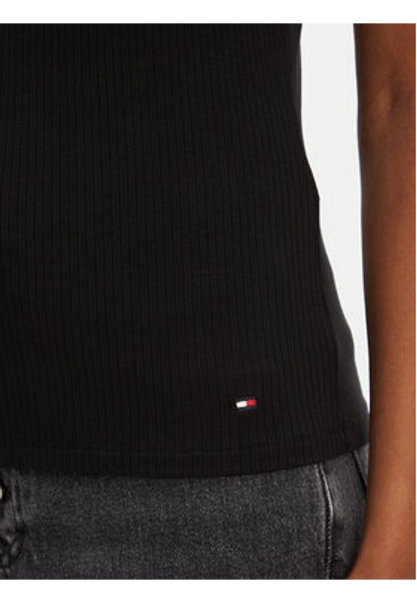 TOMMY HILFIGER - Tommy Hilfiger T-Shirt WW0WW45731 Czarny Slim Fit. Kolor: czarny. Materiał: wiskoza