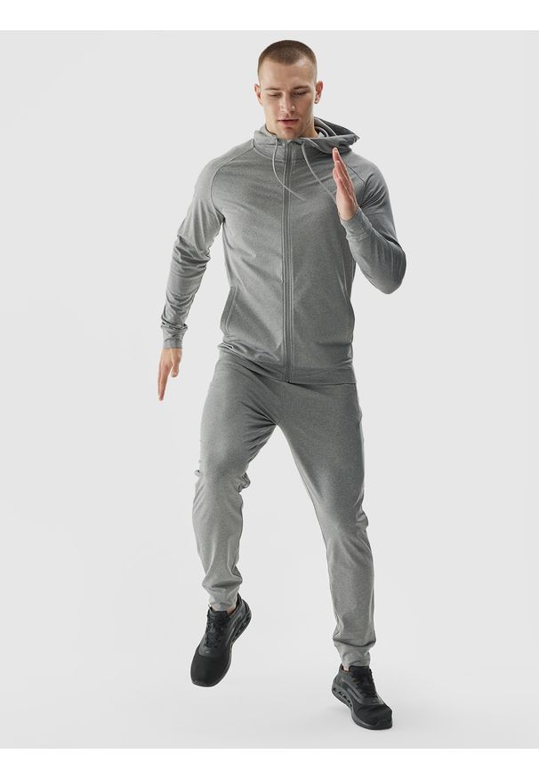 4f - 4F Spodnie treningowe szybkoschnące męskie - szare XL. Kolor: szary. Materiał: dzianina, elastan, włókno, syntetyk, materiał. Wzór: jednolity, ze splotem. Sport: fitness