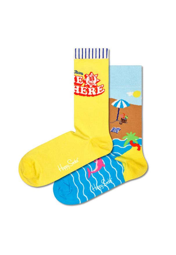 Happy-Socks - Happy Socks Zestaw 2 par wysokich skarpet unisex XWYW02-2200 Kolorowy. Materiał: materiał, bawełna. Wzór: kolorowy