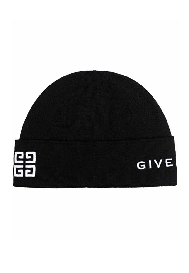 Givenchy - GIVENCHY - Czarna czapka beanie. Kolor: czarny. Materiał: wełna. Wzór: napisy. Styl: elegancki