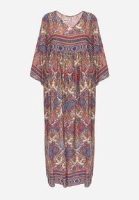 Renee - Jasnobeżowa Rozkloszowana Sukienka we Wzór Paisley z Rękawem 3/4 Briarwa. Okazja: na co dzień. Kolor: beżowy. Wzór: paisley. Styl: elegancki, casual #2