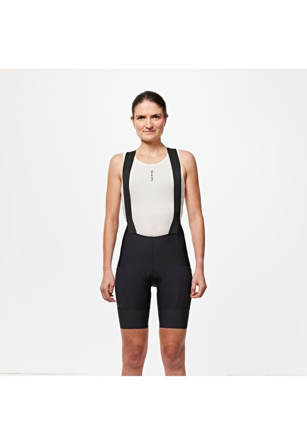 VAN RYSEL - Spodenki rowerowe szosowe damskie Van Rysel EDR na szelkach. Kolor: czarny. Sport: kolarstwo