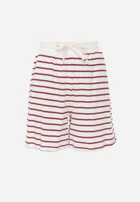 Born2be - Czerwono-Białe Bawełniane Szorty w Paski z Wysokim Stanem w Stylu Casual Naunea. Okazja: na co dzień. Stan: podwyższony. Kolor: biały. Materiał: bawełna. Długość: długie. Wzór: paski. Sezon: lato. Styl: casual #2