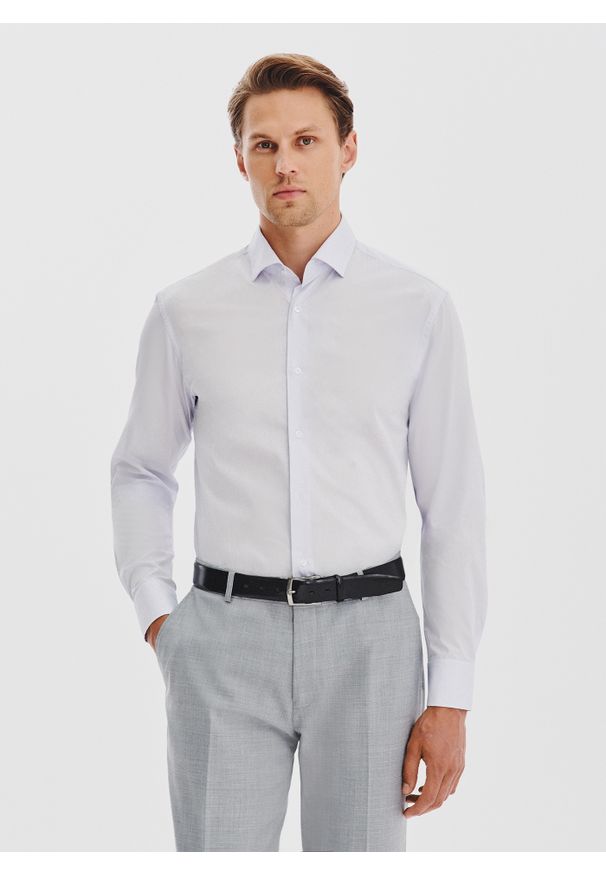 Pako Lorente - PAKO LORENTE - Błękitna koszula męska z kontrastowym wykończeniem. Kolor: niebieski. Materiał: bawełna. Długość rękawa: długi rękaw. Długość: długie