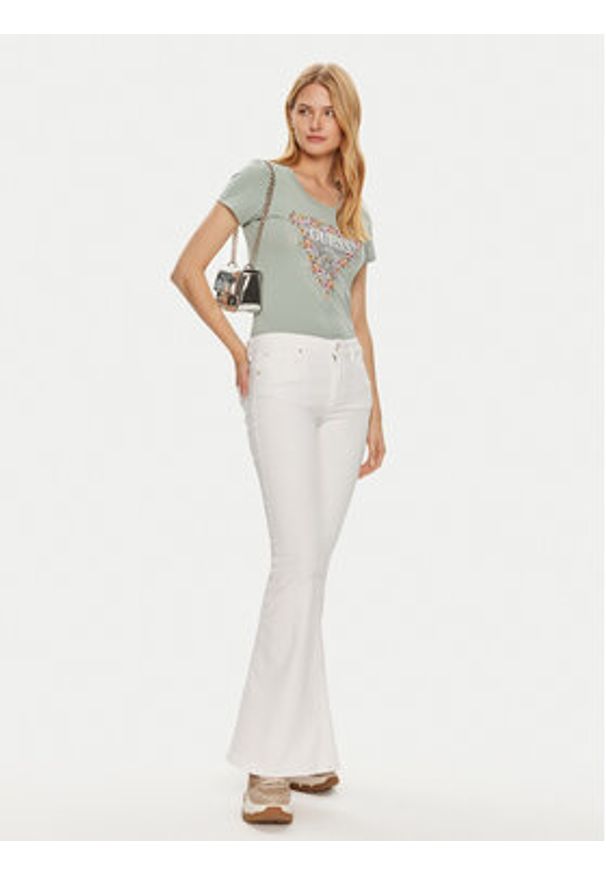Guess T-Shirt W4YI72 J1314 Zielony Slim Fit. Kolor: zielony. Materiał: bawełna