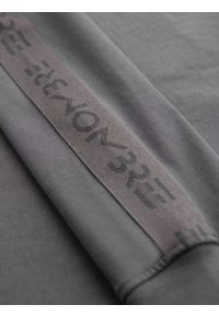 Ombre Clothing - Męski bawełniany longsleeve U-neck z lampasami i nadrukiem na piersi – szary V5. Kolor: szary. Materiał: bawełna. Długość rękawa: długi rękaw. Wzór: nadruk. Styl: klasyczny, sportowy #9