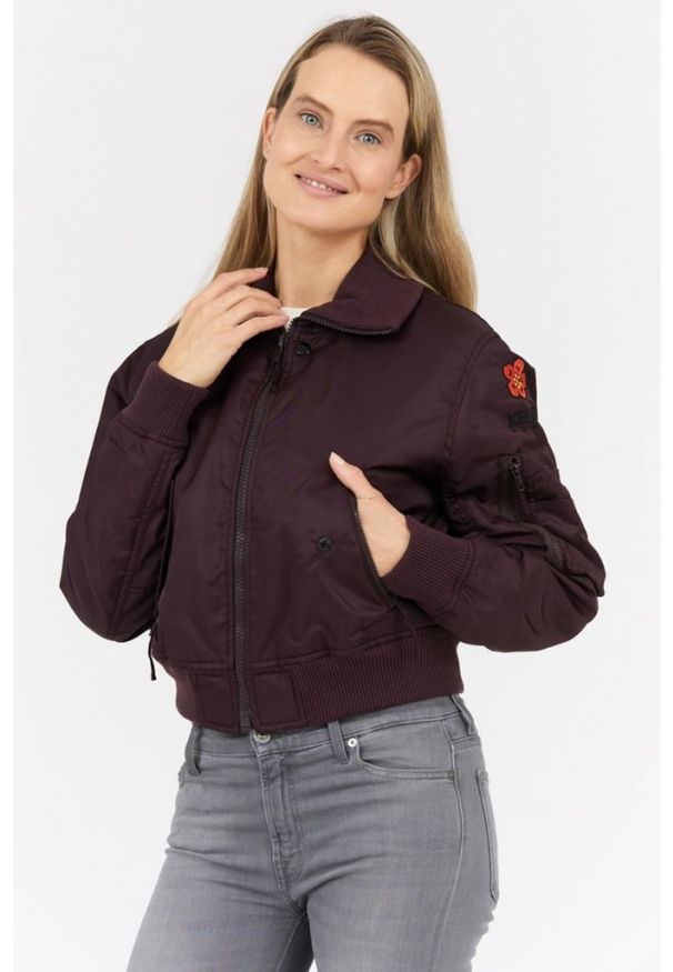 Kenzo - KENZO Bordowa kurtka bomberka damska boke flower. Kolor: czerwony